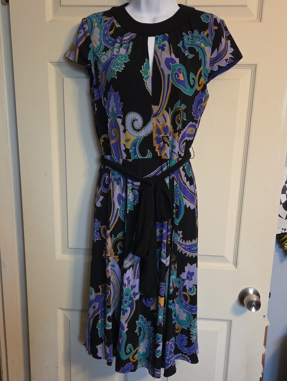 Tahari Arthur S. Levine Black Paisley Print Dress Size 8